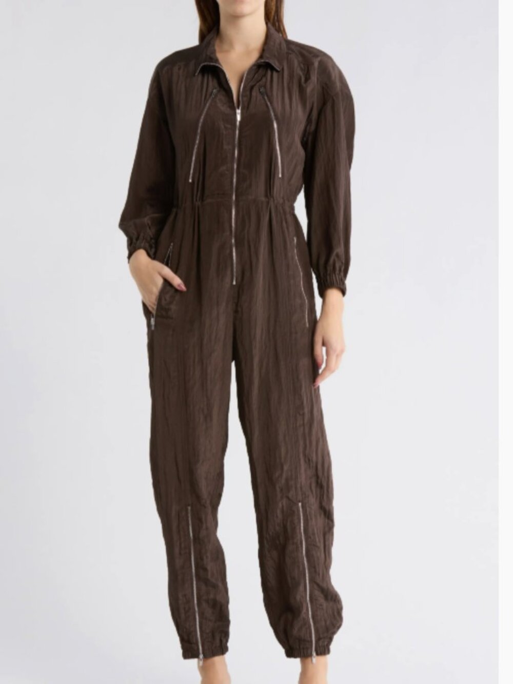 A.L.C. Women's Gavin Taffetta Utility Jumpsuit Metallic Bronze LG (12) NWT